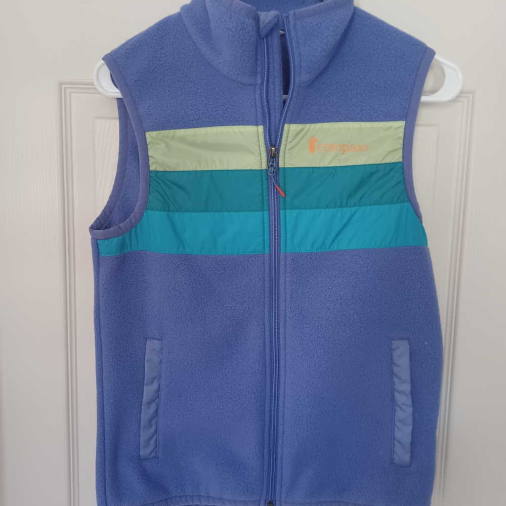 Patagonia Purple Fleece Vest with Green and Teal Stripes NWOT